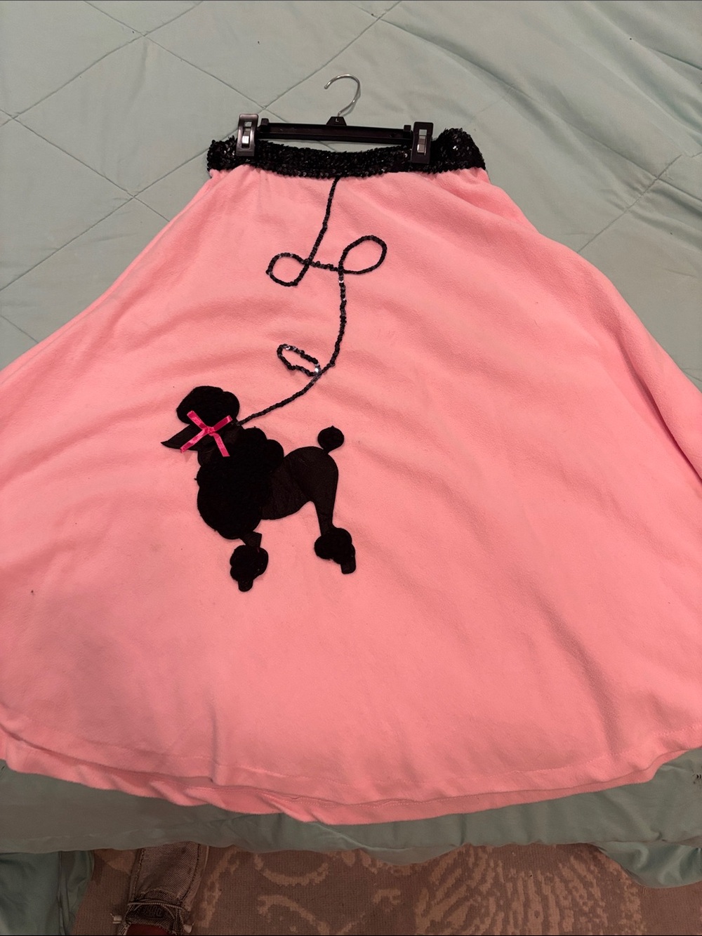 Pink A-Line Skirt with Black Poodle Applique